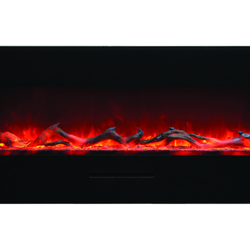 WMFM-48-orange-LOGS-canopy BUILT-IN FLUSH MOUNT / WALL MOUNT - Smart 48" Flush Mount fireplace with Black Glass Surround, Log set