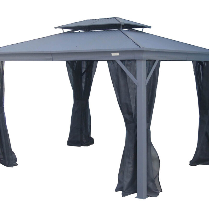 Maestrale-modifie-1 10'x14' Maestrale II Gazebo w/ Galvalume Top, Alum. Posts, & Textilene Net