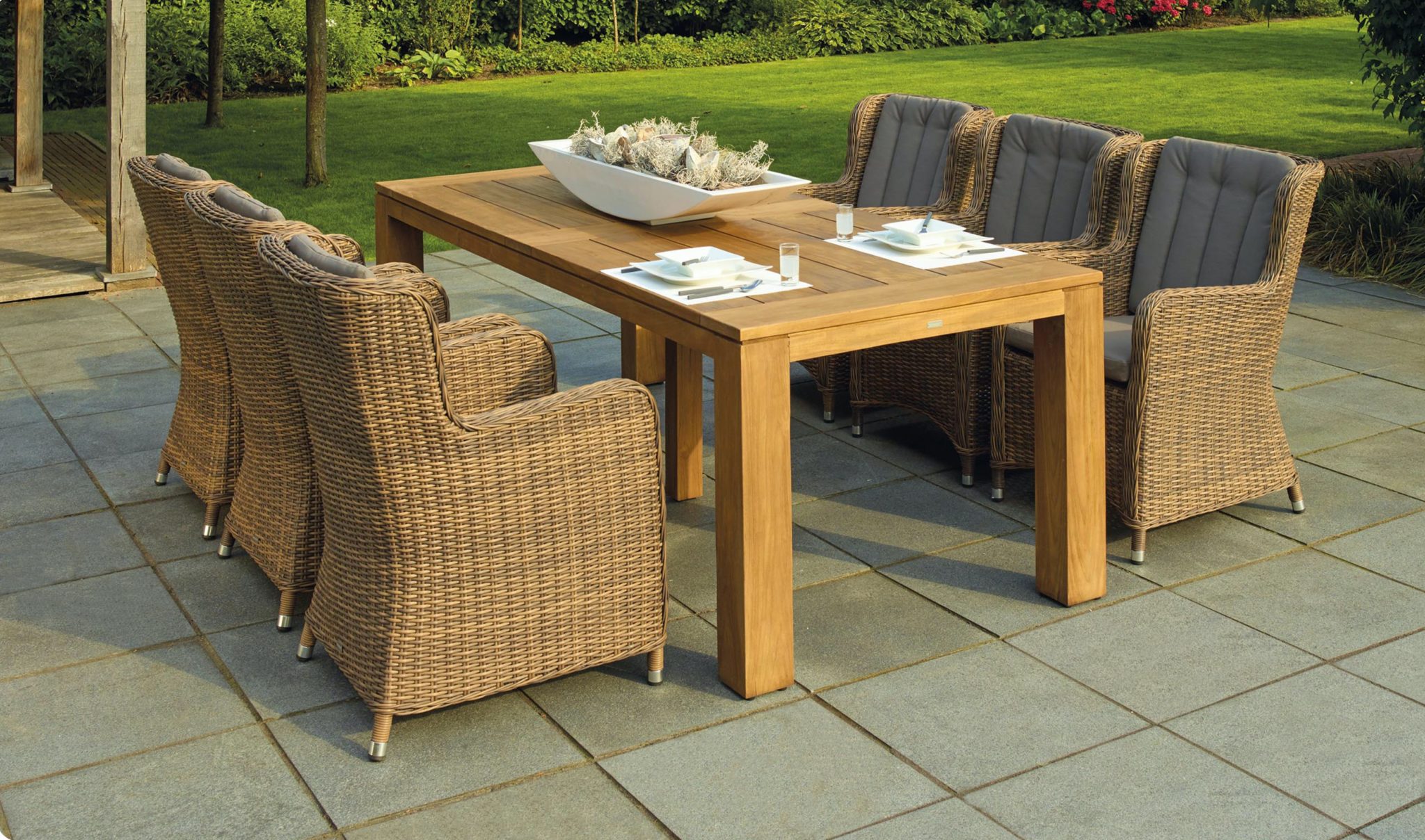 outdoor furniture in a backyard.