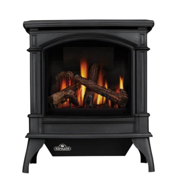 GDS60-1NSB-Web-Gallery-01-knightsbridge-gds60-black-napoleon-fireplaces (1) Cast Iron Natural Gas Stove w/ Door & Safety Barrier - Painted Metallic Black